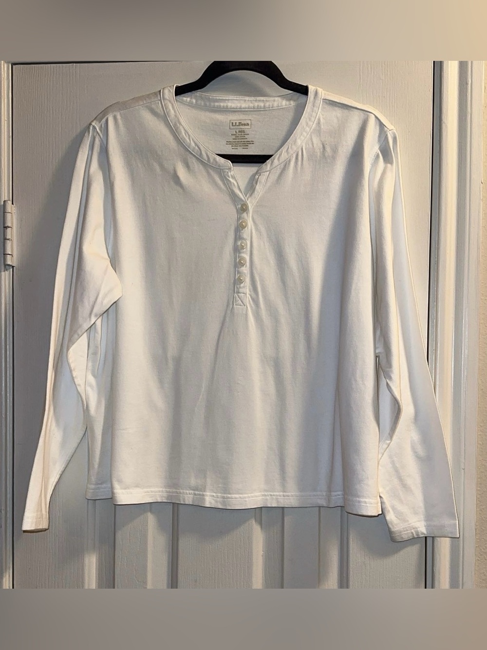L.L. Bean White Long-Sleeve Henley Tee
